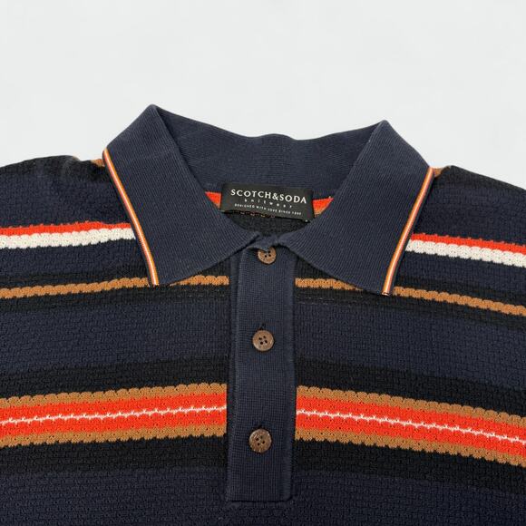 Scotch & Soda Mens M Knit Polo Shirt Multicolor Striped Cotton Short Sleeve TV - Picture 2 of 14
